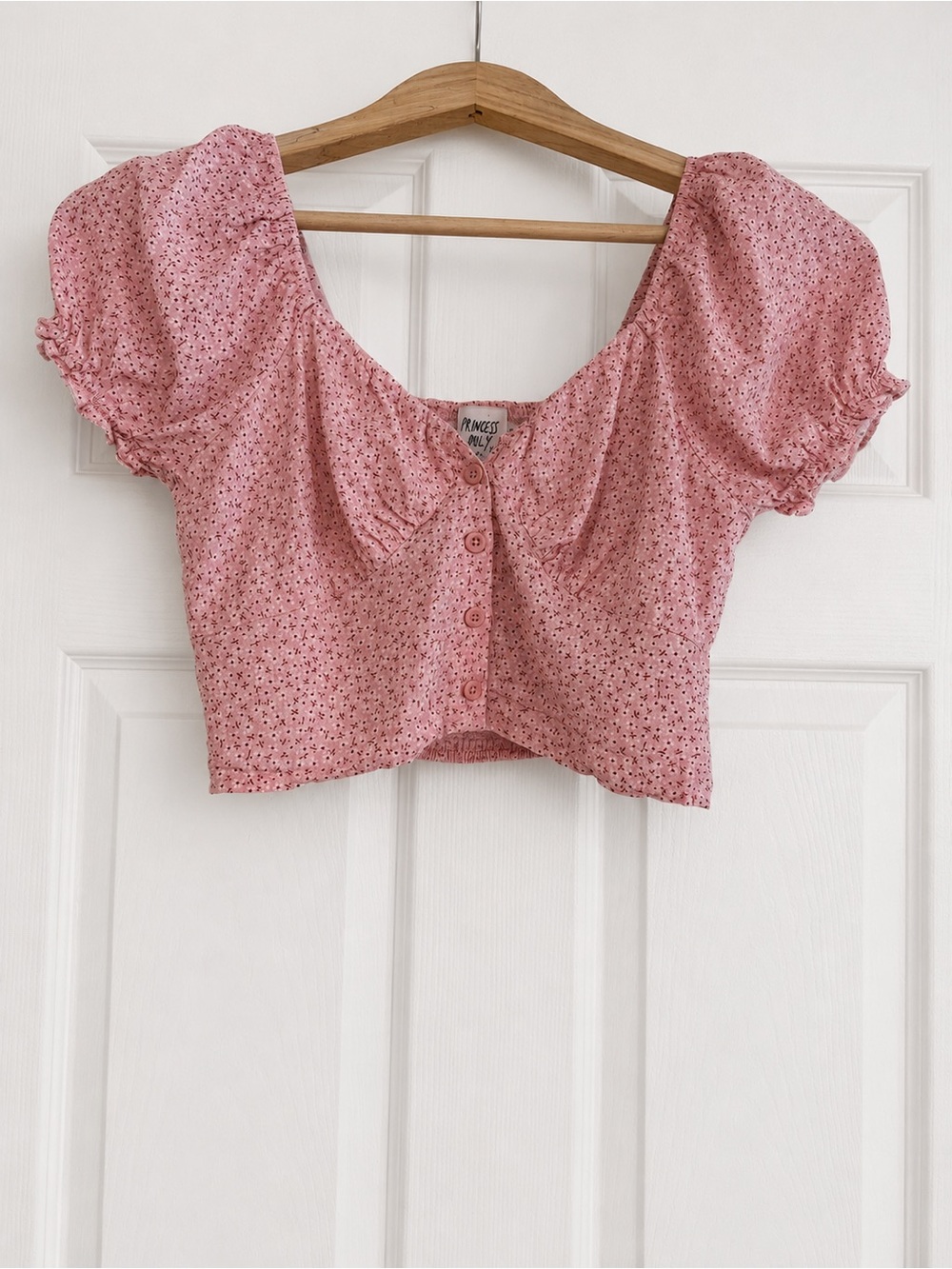 Princess Polly Pink Ditsy Floral Puff-Sleeve Crop Top